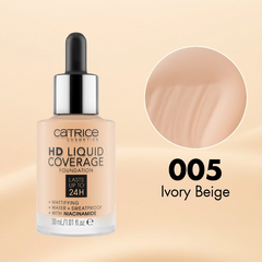 Kem Nền Catrice HD Liquid Coverage 24h SPF25 30ml - Che Phủ Tốt, Lâu Trôi, Mỏng Nhẹ, Phù Hợp Mọi Loại Da