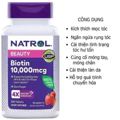 Viên uống Biotin Natrol 10000mg 250 viên, nuôi tóc, móng chắc khỏe