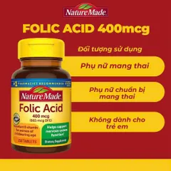 Viên uống bổ sung Folic Acid Nature Made 400mcg 250 viên, hỗ trợ thai kỳ