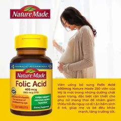 Viên uống bổ sung Folic Acid Nature Made 400mcg 250 viên, hỗ trợ thai kỳ