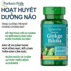 Viên bổ não Ginkgo Biloba Puritan's Pride 120mg 100 viên, tăng tuần hoàn não