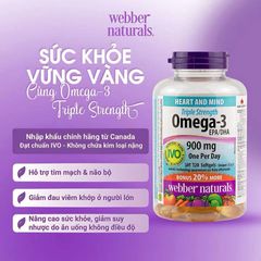 Dầu Cá Webber Naturals Triple Strength Omega-3 900mg - Hỗ Trợ Tim Mạch, Chức Năng Não Bộ & Sức Khỏe Thị Lực, 80 Viên
