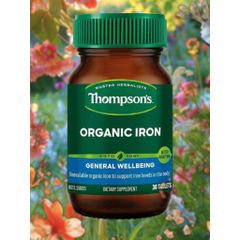 Viên uống sắt hữu cơ Thompson’s Organic Iron 30 viên - Bổ sung sắt hiệu quả, Hỗ trợ phòng ngừa thiếu máu, Không gây táo bón