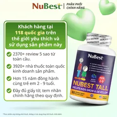 NuBest Tall Kids Thực Phẩm Bảo Vệ Sức Khỏe Hỗ Trợ Phát Triển Xương, Giúp Xương Chắc Khỏe Cho Trẻ từ 2-9 Tuổi (Viên Nhai)