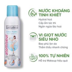 Xịt Khoáng Evoluderm Atomiseur Eau Pure 150ml - Dưỡng Ẩm Làm Dịu Da Hiệu Quả, Phù Hợp Mọi Loại Da, Sảng Khoái Sau Khi Trang Điểm