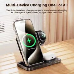 Sạc Nhanh Không Dây 3in1 Toocki - Sạc 15W An Toàn, Gọn Gàng, Tương Thích iPhone, Samsung, Đồng Hồ Thông Minh