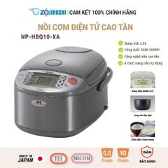Nồi Cơm Điện Tử Cao Tần Zojirushi NP-HBQ10-XA 1.0L Nhật Bản - Thiết Kế Nhỏ Gọn, Công Nghệ IH, Bảo Hành 3 Năm