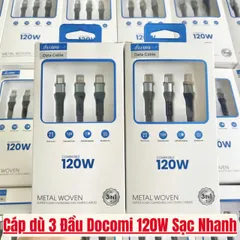 Cáp Sạc Nhanh 3 Đầu Docomi 120W - Hỗ Trợ Sạc Nhanh Chuẩn, Bảo Hành 6 Tháng - Cáp và Bộ Sạc Chính Hãng