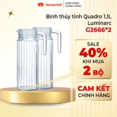 Bộ 2 Bình Thủy Tinh Đựng Nước Luminarc Quadro 1.1L G2666 - Cao Cấp, An Toàn, Thiết Kế Hiện Đại, Hàng Chính Hãng