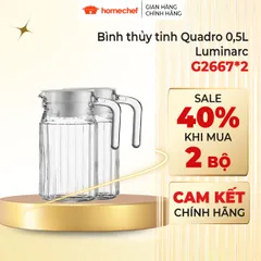 Bộ 2 Bình đựng Nước Thủy Tinh Luminarc Quadro 0.5L G2667 - Thiết Kế Hiện Đại, An Toàn Cho Sức Khỏe, Hàng Chính Hãng