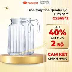 Bộ 2 Bình Đựng Nước Thủy Tinh Luminarc Quadro 1.7L G2668 - Hàng Chính Hãng, An Toàn và Tiện Lợi cho Bếp Nhà Bạn