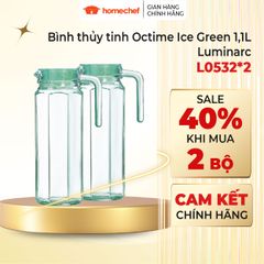 Bộ 2 Bình Thủy Tinh Luminarc Octime Ice Green 1.1L - Đựng Nước An Toàn, Kiểu Dáng Hiện Đại, Hàng Chính Hãng Pháp