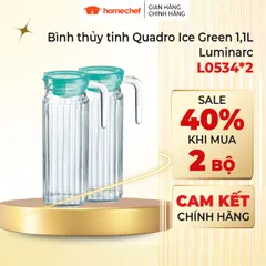 Bộ 2 Bình Thủy Tinh Luminarc Quadro Ice Green 1.1L - Thiết Kế Hiện Đại, An Toàn, Chống Xước, Dùng trong Máy Rửa Bát