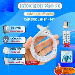 Cáp Sạc Nhanh 27W Tương Thích iPhone 8-14, 5 Lõi Đồng, 12IC Chống Cháy, Bọc Dù Bền, Tặng 2 Đầu Chống Gãy