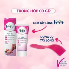 Kem tẩy lông Veet Pure 50g - Dành cho da thường, công thức cải tiến với Bơ hạt mỡ, hiệu quả chỉ trong 3 phút, làn da mềm mại tự nhiên