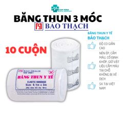Bịch 10 Cuộn Băng Thun Y Tế Bảo Thạch 3 Móc - Mềm Mại, Giặt Rửa Được, Độ Bền Cao, Sử Dụng Cầm Máu và Hỗ Trợ Chấn Thương