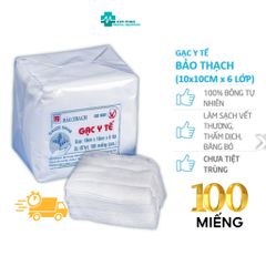 Gạc Y Tế Bảo Thạch 10x10cm 6 Lớp - Gạc Đắp Mặt Nạ 100 Miếng, 100% Bông Tự Nhiên, An Toàn Cho Da, Tiêu Chuẩn ISO 9001