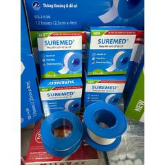 Hộp 12 Cuộn Băng Keo Dính Vải Lụa Y Tế SUREMED - Băng Keo Silk Tape An Toàn Cho Da, Phù Hợp Với Người Lớn & Trẻ Em