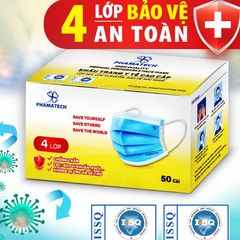 Khẩu Trang Y Tế 4 Lớp Phamatech Kháng Khuẩn - Bảo Vệ Sức Khỏe Chống Tia UV, Lọc Vi Khuẩn - Hộp 50 Chiếc