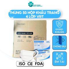 Khẩu Trang Y Tế 4 Lớp VRT Quai Mềm Kháng Khuẩn - Thùng 50 Hộp Bảo Vệ Sức Khỏe, Không Đau Tai, Cho Sử Dụng Dài Lần