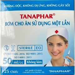 Hộp 25 Bơm Tiêm 50ml/cc Đầu Lớn Không Kim TANAPHAR - Vô Trùng, Tiệt Trùng Ethylene Oxide, Sử Dụng Một Lần