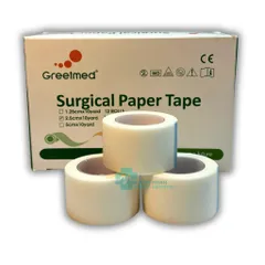 Hộp 12 Cuộn Băng Keo Giấy Greetmed 2.5cm x10yds - Băng Dính Y Tế Không Dị Ứng, Dễ Dàng Sử Dụng và Tiết Kiệm