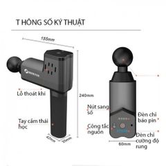 Súng Massage Cầm Tay Booster T - 126W, Thiết Bị Giãn Cơ Hiệu Quả - 6 Đầu Massage, Pin Sạc Tiện Lợi, Dùng Cho Vận Động Viên Thể Hình