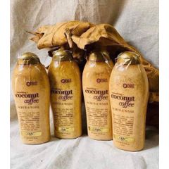 Sữa Tắm OGX Body Scrub Wash Không Chứa Sulfate - Dưỡng Ẩm Da Với Cà Phê & Nước Hoa Hồng 577ML