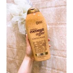 Sữa Tắm OGX Body Scrub Wash Không Chứa Sulfate - Dưỡng Ẩm Da Với Cà Phê & Nước Hoa Hồng 577ML