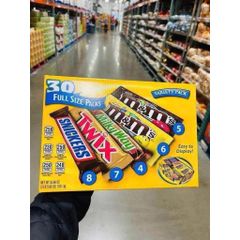 Hộp kẹo socola M&M MARS 30 gói - Gồm Snickers, Twix, M&Ms nhân đậu phộng, M&Ms sữa, Milky Way - Hàng xách tay Mỹ 1.521kg