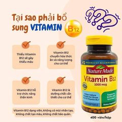 Viên Uống Vitamin B12 Nature Made 1000mg - Hỗ Trợ Sức Khỏe Tim Mạch và Làm Đẹp Da - 400 Viên Mỹ