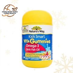 Viên nhai Omega-3 DHA cho trẻ - Nature's Way Kids Smart Vita Gummies 60 viên hỗ trợ sức khỏe não và mắt, vị ngon dễ dùng