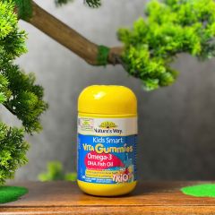 Viên nhai Omega-3 DHA cho trẻ - Nature's Way Kids Smart Vita Gummies 60 viên hỗ trợ sức khỏe não và mắt, vị ngon dễ dùng