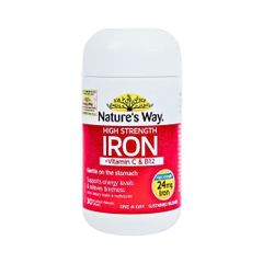 Viên uống bổ sung Sắt, Vitamin C & B12 - Nature's Way High Strength Iron (30 viên) - Hỗ trợ sức khỏe, tăng cường năng lượng