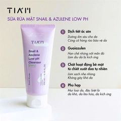 Sữa Rửa Mặt Tia'm Snail & Azulene Low PH 200ml - Làm Sạch Dịu Nhẹ, Cung Cấp Độ Ẩm Cho Da Nhạy Cảm, Dịch Lọc Ốc Sên Chống Oxy Hóa