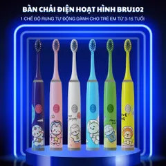 Bàn Chải Điện BRUMIVO Chống Nước Cho Bé - Lông Mềm, Sạc USB, Thiết Kế Hoạt Hình Dễ Thương, Dành Cho Trẻ Từ 3 Tuổi
