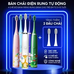 Bàn Chải Điện BRUMIVO Chống Nước Cho Bé - Lông Mềm, Sạc USB, Thiết Kế Hoạt Hình Dễ Thương, Dành Cho Trẻ Từ 3 Tuổi