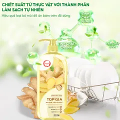 Nước Rửa Chén Bát TopGia 1kg - Hương Chanh, Gừng & Bưởi Hồng - Sạch Dầu Mỡ, Dịu Nhẹ Da Tay, Thân Thiện Với Môi Trường