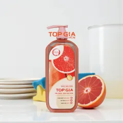 Nước Rửa Chén Bát TopGia 1kg - Hương Chanh, Gừng & Bưởi Hồng - Sạch Dầu Mỡ, Dịu Nhẹ Da Tay, Thân Thiện Với Môi Trường