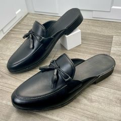 Giày Sục Nam Công Sở DAVINCIA – Giày Lười Thoáng Khí Đen Gắn Nơ Trang Trí Sang Trọng, Thích Hợp Đi Làm và Đi Chơi
