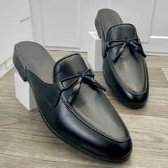 Giày Sục Nam Công Sở DAVINCIA – Giày Lười Thoáng Khí Đen Gắn Nơ Trang Trí Sang Trọng, Thích Hợp Đi Làm và Đi Chơi