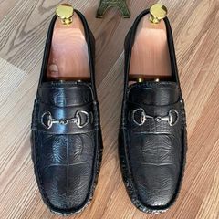 Giày Mocassin DAVINCIA Dập Vân Cá Sấu Đen - Giày Mọi Nam Da Microfiber Sang Trọng, Đế Cao Su Chắc Chắn