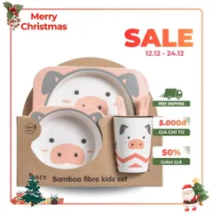 Khay Ăn Dặm Cho Bé Lợn Piggy - Bộ Bát Tăm Tre An Toàn, Thân Thiện Môi Trường, Quà Tặng Ý Nghĩa Cho Trẻ Nhỏ
