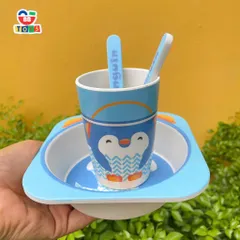 Khay Ăn Dặm Chim Cánh Cụt Cho Bé - Bộ Bát Ăn Tăm Tre An Toàn, Thân Thiện Môi Trường, Quà Tặng Ý Nghĩa