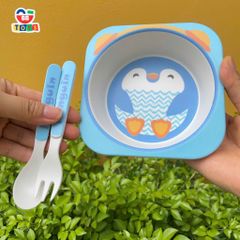 Khay Ăn Dặm Chim Cánh Cụt Cho Bé - Bộ Bát Ăn Tăm Tre An Toàn, Thân Thiện Môi Trường, Quà Tặng Ý Nghĩa