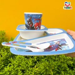 Khay Ăn Dặm Spider Man Người Nhện - Bộ Bát Tăm Tre An Toàn Cho Bé, Quà Tặng Sinh Nhật Thú Vị