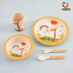 Khay Ăn Dặm Sợi Tre Hươu Cao Cổ Cho Bé - Bộ Đồ Dùng An Toàn, Thân Thiện Môi Trường, Quà Tặng Sinh Nhật Đáng Yêu