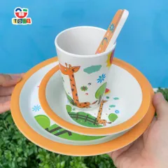 Khay Ăn Dặm Sợi Tre Hươu Cao Cổ Cho Bé - Bộ Đồ Dùng An Toàn, Thân Thiện Môi Trường, Quà Tặng Sinh Nhật Đáng Yêu