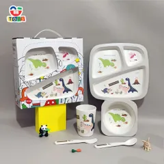 Bộ Khay Ăn Dặm Dành Cho Bé Hình Khủng Long - Bát Tăm Tre An Toàn, Thân Thiện Môi Trường, Quà Tặng Sinh Nhật Thú Vị