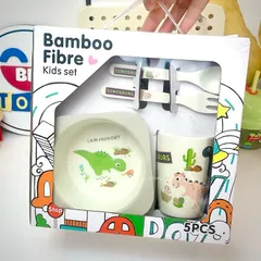 Bộ Khay Ăn Dặm Dành Cho Bé Hình Khủng Long - Bát Tăm Tre An Toàn, Thân Thiện Môi Trường, Quà Tặng Sinh Nhật Thú Vị